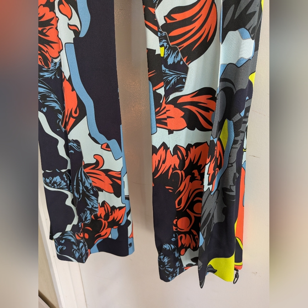 Versace Multicolor Patterned Wide Leg Zipper Silk… - image 4